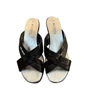 PATRIZIA Women's Apricot Slide Wedge Sandal size 40 (US 9) Black Open Toe